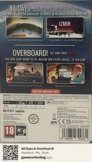 80 Days & Overboard! Nintendo Switch, PAL box back