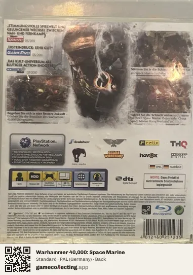 Warhammer 40,000: Space Marine PlayStation 3, Germany box back