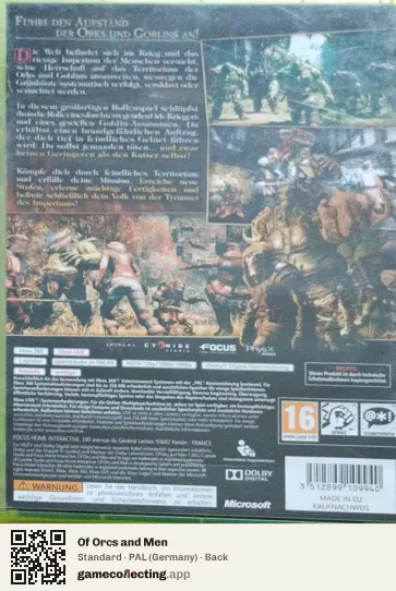 Of Orcs and Men Xbox 360, Germany box back