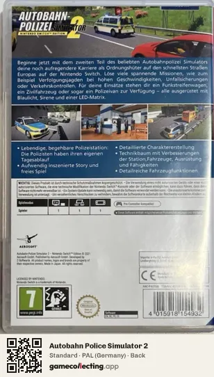 Autobahn Police Simulator 2 Nintendo Switch, Germany box back