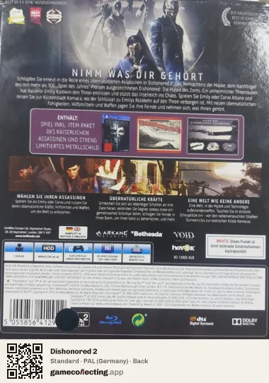 Dishonored 2 PlayStation 4, Germany box back