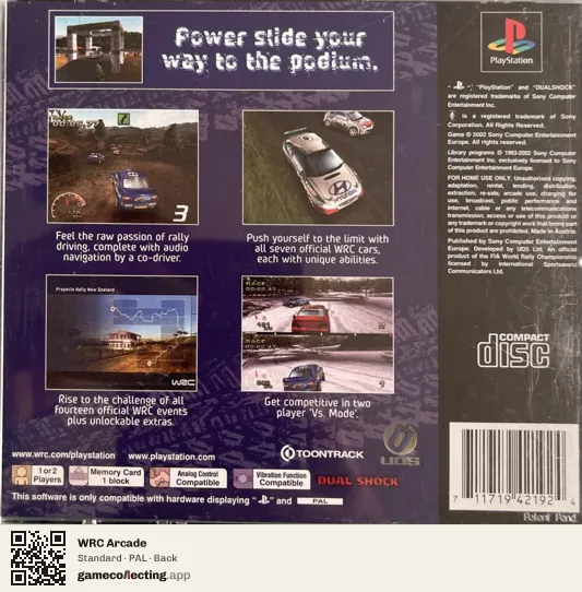 WRC Arcade PlayStation, PAL box back