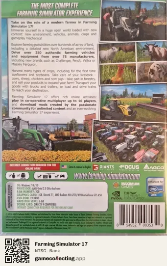 Farming Simulator 17 Computer, NTSC box back