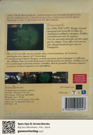 Spec Ops II: Green Berets Computer, PAL box back