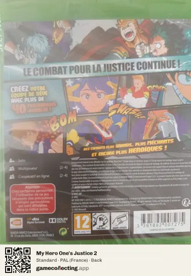 My Hero One's Justice 2 Xbox One, France box back