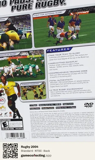 Rugby 2004 PlayStation 2, NTSC box back