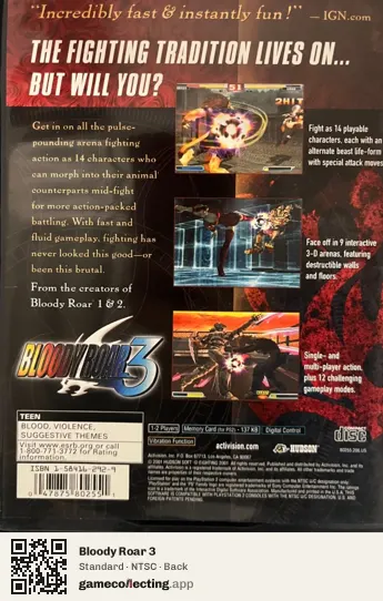 Bloody Roar 3 PlayStation 2, NTSC box back
