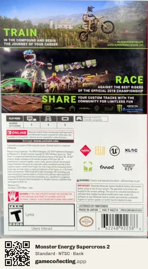 Monster Energy Supercross 2 Nintendo Switch, NTSC box back