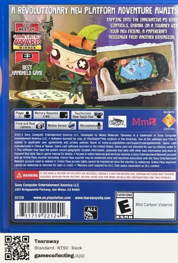 Tearaway PlayStation Vita, NTSC box back