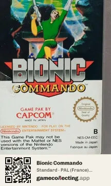 Bionic Commando Nintendo Entertainment System, PAL cartridge label