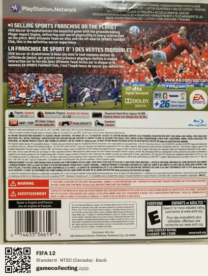 FIFA 12 PlayStation 3, Canada box back