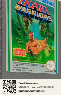 Ikari Warriors Nintendo Entertainment System, PAL cartridge label