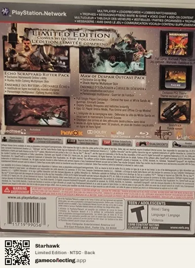 Starhawk PlayStation 3, NTSC box back