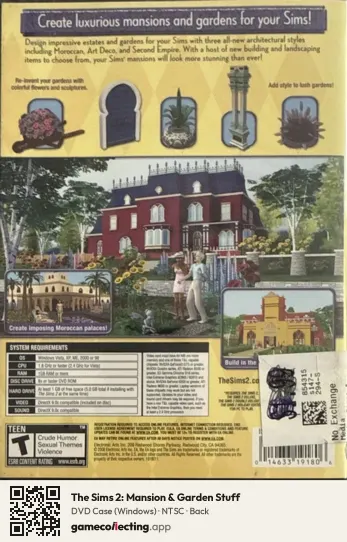 The Sims 2: Mansion & Garden Stuff Computer, NTSC box back