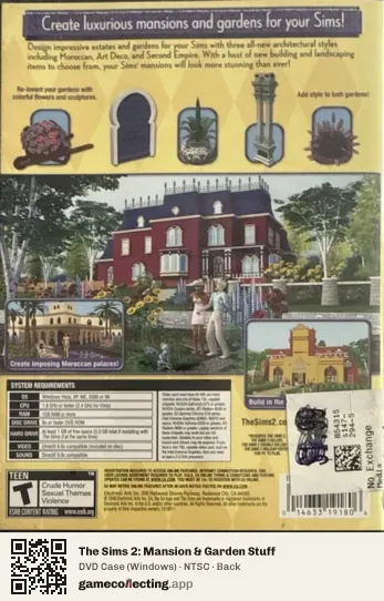 The Sims 2: Mansion & Garden Stuff Computer, NTSC box back