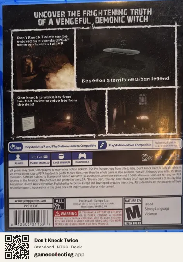 Don't Knock Twice PlayStation 4, NTSC box back