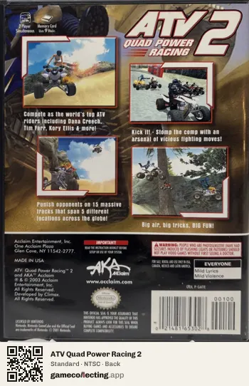 ATV Quad Power Racing 2 Nintendo GameCube, NTSC box back