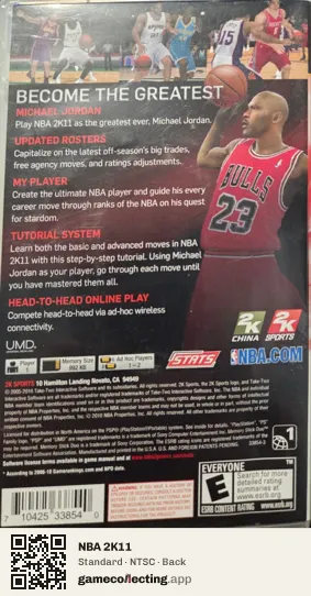 NBA 2K11 PlayStation Portable, NTSC box back
