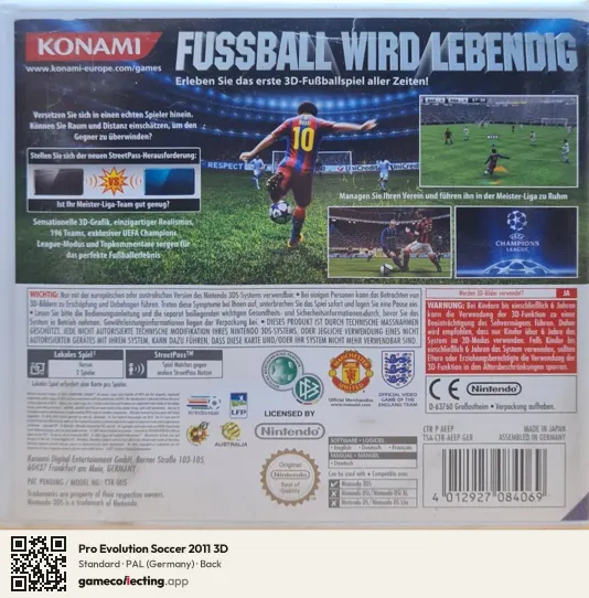 Pro Evolution Soccer 2011 3D Nintendo 3DS, Germany box back