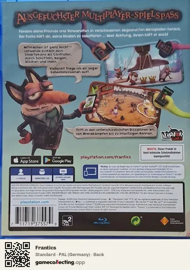 Frantics PlayStation 4, Germany box back