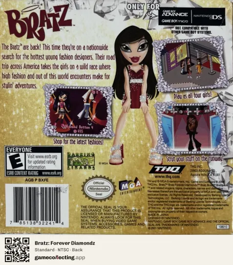 Bratz: Forever Diamondz Game Boy Advance, NTSC box back