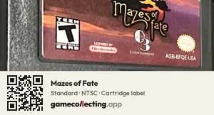 Mazes of Fate Game Boy Advance, NTSC cartridge label
