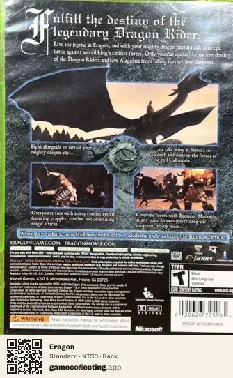 Eragon Xbox 360, NTSC box back