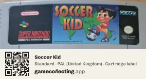 Soccer Kid Super Nintendo Entertainment System, PAL cartridge label