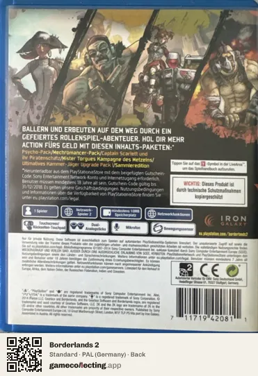 Borderlands 2 PlayStation Vita, Germany box back