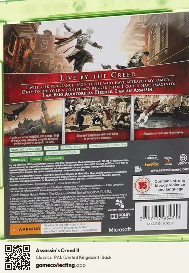 Assassin's Creed II Xbox 360, United Kingdom box back