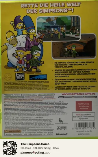 The Simpsons Game Xbox 360, Germany box back
