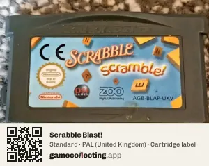 Scrabble Blast! Game Boy Advance, PAL cartridge label