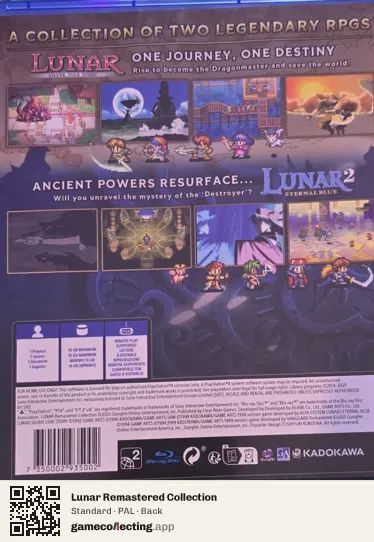 Lunar Remastered Collection PlayStation 4, PAL box back