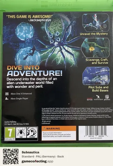 Subnautica Xbox One, Germany box back