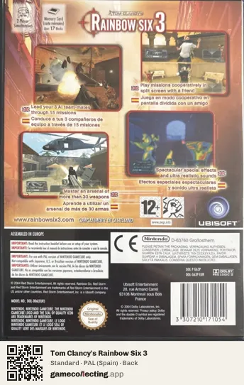 Tom Clancy's Rainbow Six 3 Nintendo GameCube, Spain box back