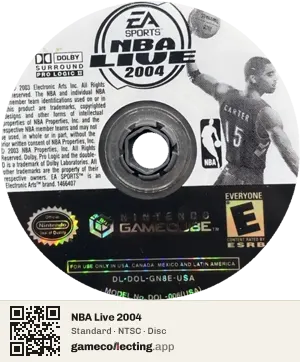 NBA Live 2004 Nintendo GameCube, NTSC disc