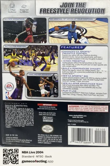 NBA Live 2004 Nintendo GameCube, NTSC box back