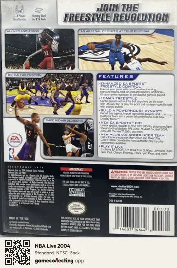 NBA Live 2004 Nintendo GameCube, NTSC box back