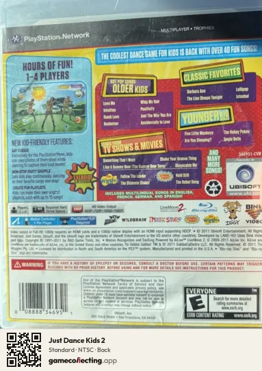 Just Dance Kids 2 PlayStation 3, NTSC box back