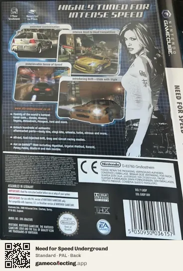 Need for Speed Underground Nintendo GameCube, PAL box back