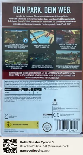 RollerCoaster Tycoon 3 Nintendo Switch, Germany box back
