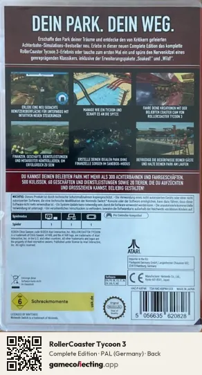 RollerCoaster Tycoon 3 Nintendo Switch, Germany box back