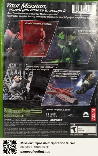 Mission: Impossible: Operation Surma Xbox, NTSC box back