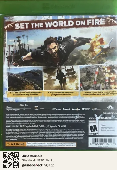 Just Cause 3 Xbox One, NTSC box back