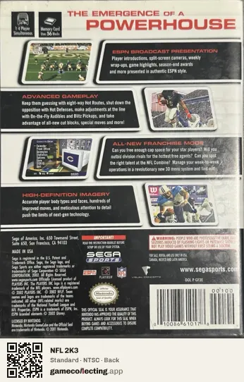 NFL 2K3 Nintendo GameCube, NTSC box back