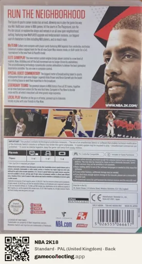 NBA 2K18 Nintendo Switch, United Kingdom box back