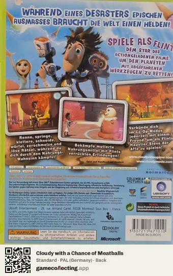 Cloudy with a Chance of Meatballs Xbox 360, Germany box back