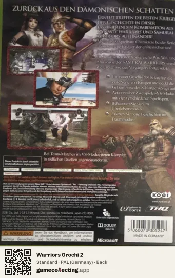 Warriors Orochi 2 Xbox 360, Germany box back