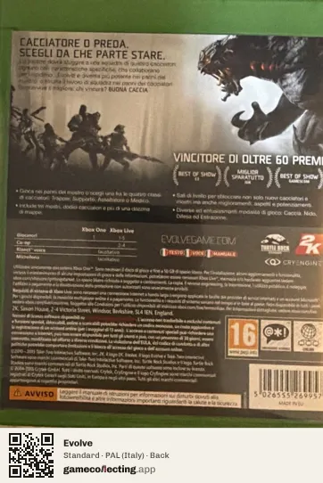 Evolve Xbox One, Italy box back