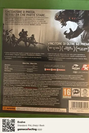 Evolve Xbox One, Italy box back